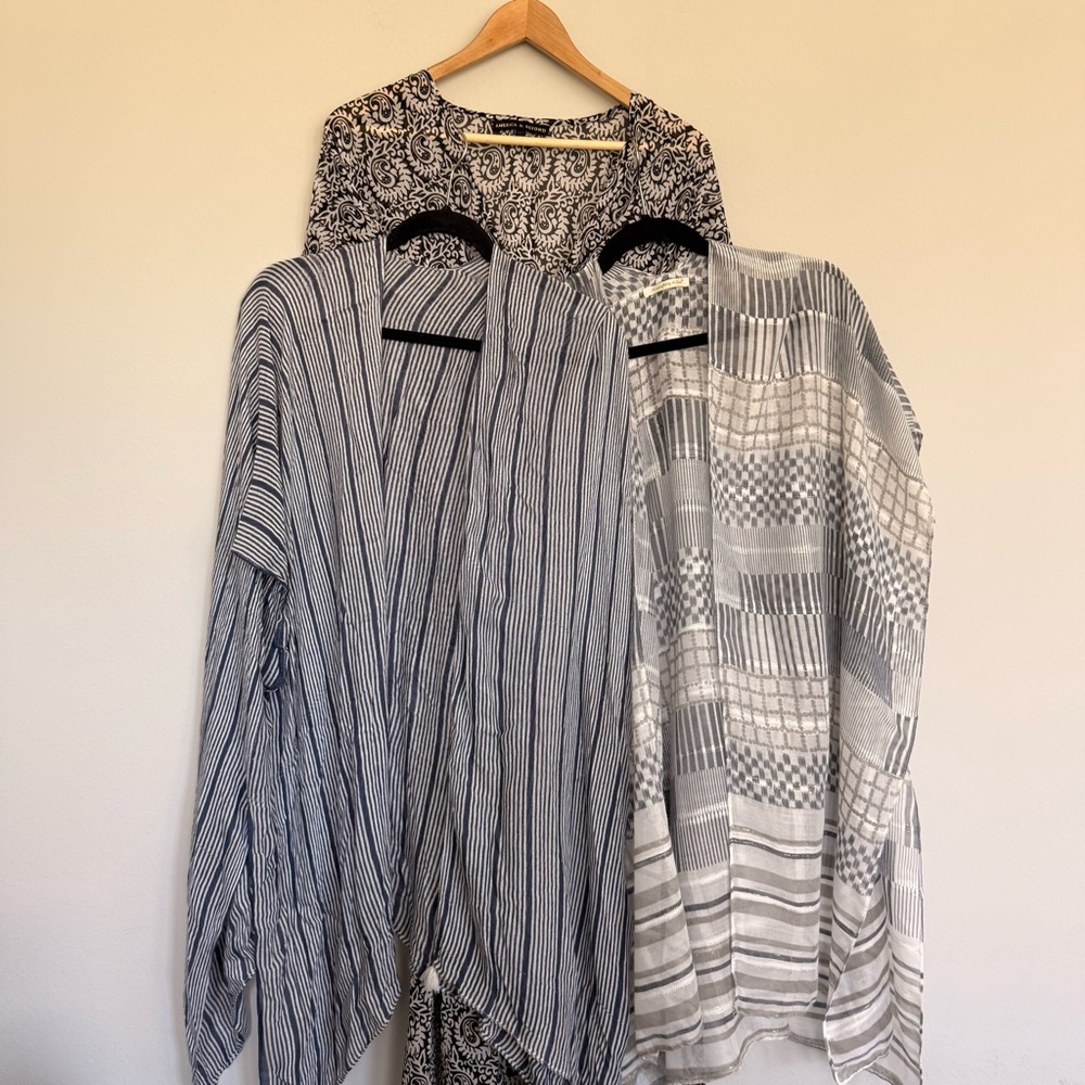 Lot of 3 Swim Suit Cover Ups- 2 Kimono Style & 1 High-Low Maxi Style